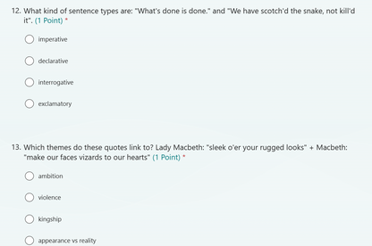 Macbeth Teams Student Quizzes