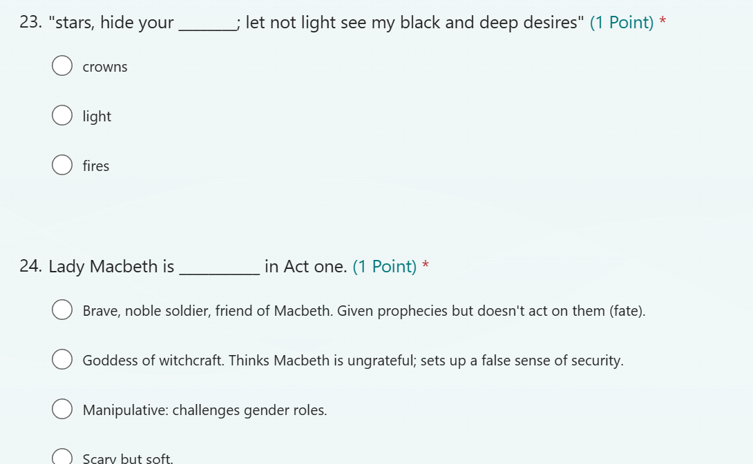 Macbeth Teams Student Quizzes