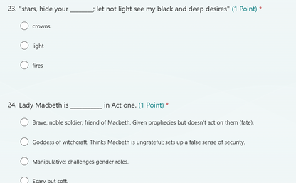 Macbeth Teams Student Quizzes