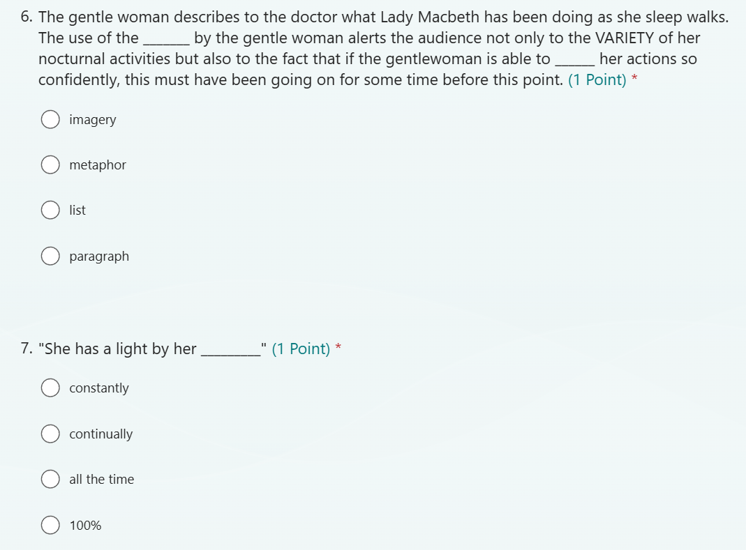 Macbeth Teams Student Quizzes