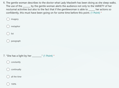 Macbeth Teams Student Quizzes