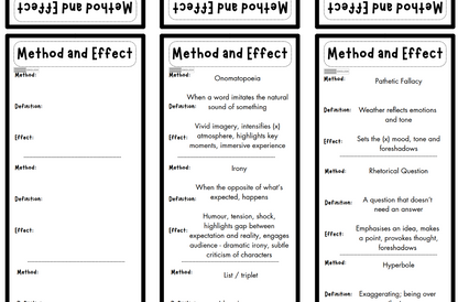 Sheet of paper with educational content on method and effect, including definitions and examples.
