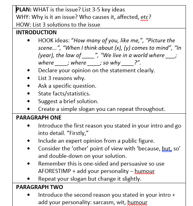 Structure Strip: Persuasive Writing 