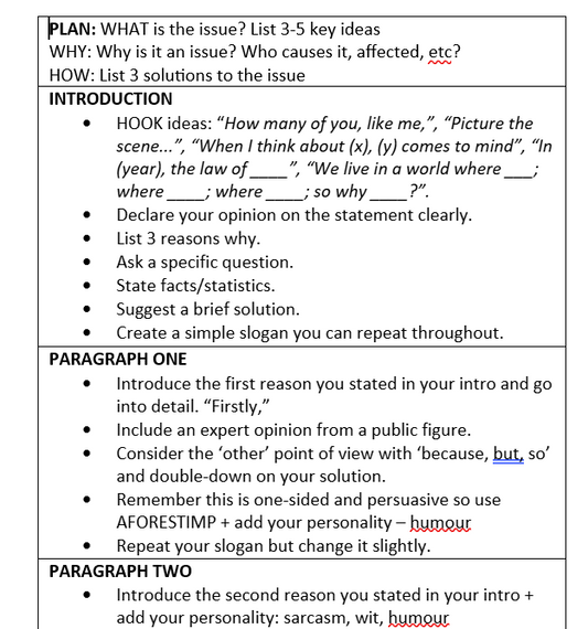Structure Strip: Persuasive Writing 