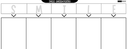 Blank grid with the word 'SMILE' at the top, used for 'Unseen Poetry' planning.